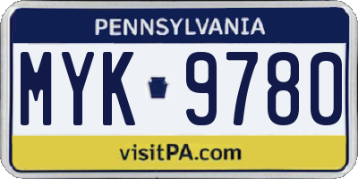 PA license plate MYK9780