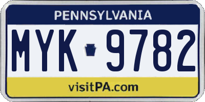 PA license plate MYK9782