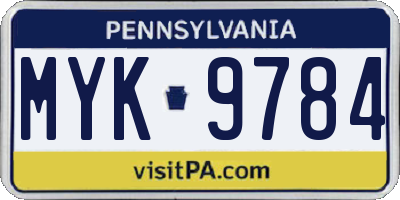 PA license plate MYK9784