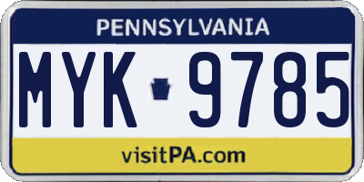PA license plate MYK9785