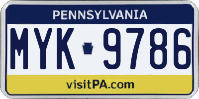 PA license plate MYK9786