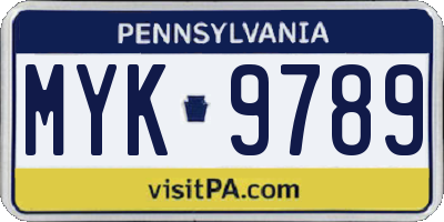 PA license plate MYK9789