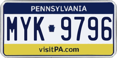 PA license plate MYK9796