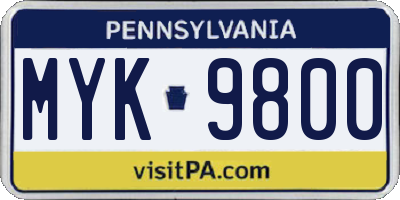 PA license plate MYK9800