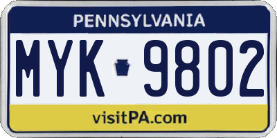 PA license plate MYK9802