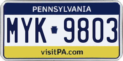 PA license plate MYK9803