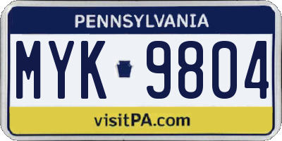 PA license plate MYK9804