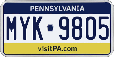 PA license plate MYK9805
