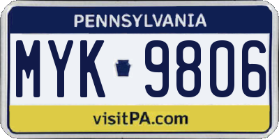 PA license plate MYK9806