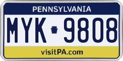 PA license plate MYK9808