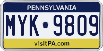 PA license plate MYK9809