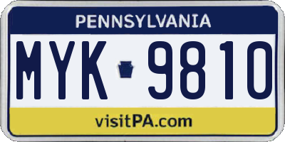 PA license plate MYK9810