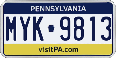 PA license plate MYK9813