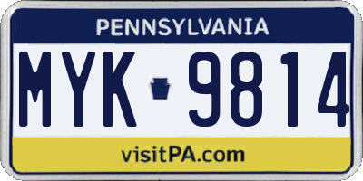 PA license plate MYK9814