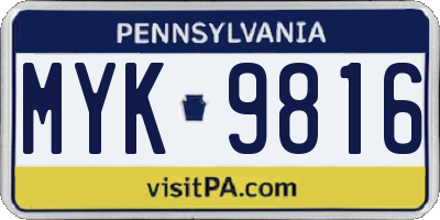 PA license plate MYK9816
