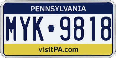 PA license plate MYK9818