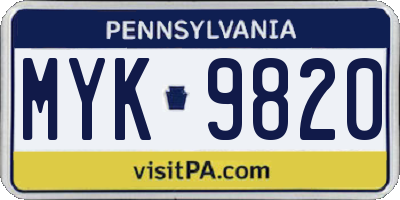 PA license plate MYK9820