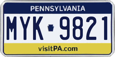 PA license plate MYK9821