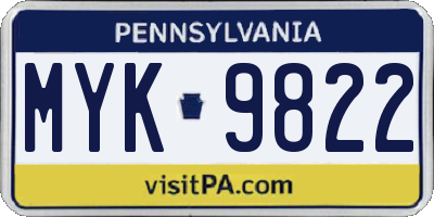 PA license plate MYK9822