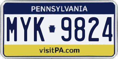 PA license plate MYK9824
