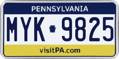 PA license plate MYK9825