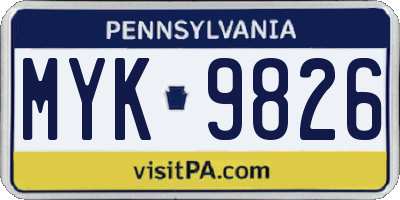 PA license plate MYK9826