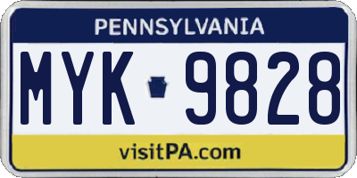 PA license plate MYK9828
