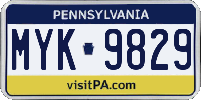 PA license plate MYK9829