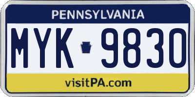 PA license plate MYK9830