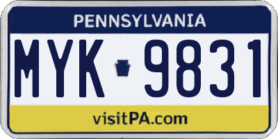 PA license plate MYK9831