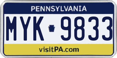 PA license plate MYK9833