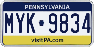 PA license plate MYK9834