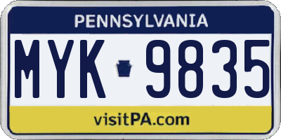 PA license plate MYK9835