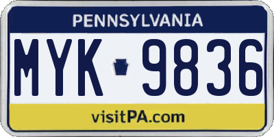 PA license plate MYK9836