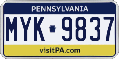 PA license plate MYK9837