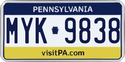 PA license plate MYK9838