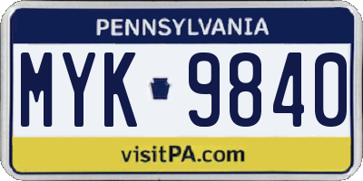 PA license plate MYK9840