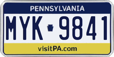 PA license plate MYK9841