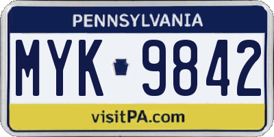 PA license plate MYK9842