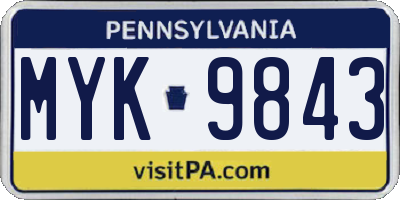 PA license plate MYK9843