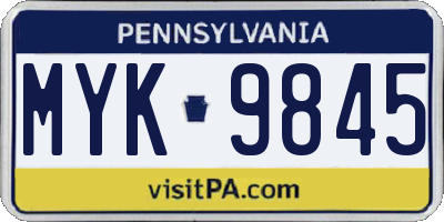 PA license plate MYK9845