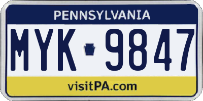 PA license plate MYK9847
