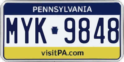 PA license plate MYK9848
