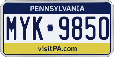 PA license plate MYK9850