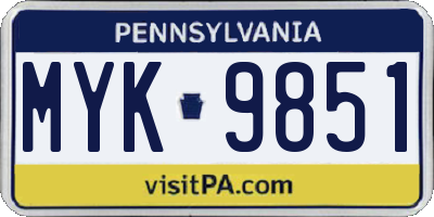 PA license plate MYK9851