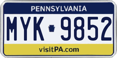 PA license plate MYK9852