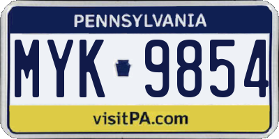 PA license plate MYK9854