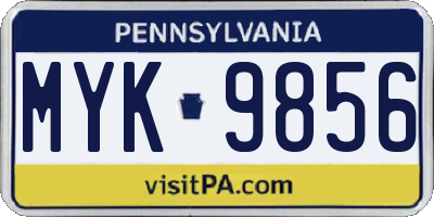 PA license plate MYK9856