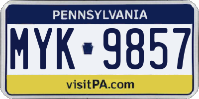 PA license plate MYK9857