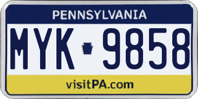 PA license plate MYK9858